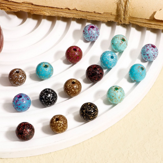 Immagine di 100 Pz Acrilato Perline per la Creazione di Gioielli con Ciondoli Fai-da-te Multicolore Tondo Turchese Imitato Circa 12mm Dia, Foro: Circa 2mm
