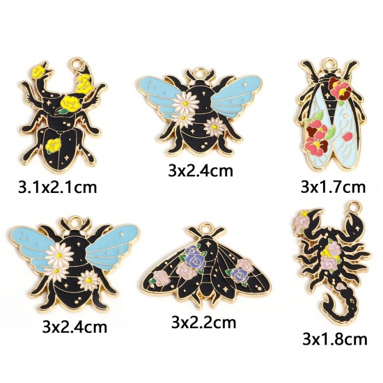 Imagen de 5 Unidades Zamak Insecto Colgantes Chapado en Oro Multicolor Flor Esmalte