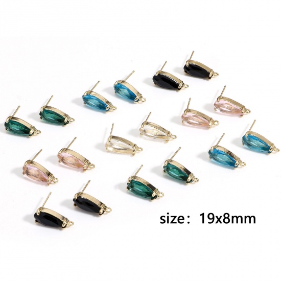Picture of Brass & Glass Ear Post Stud Earrings Gold Plated Multicolor Drop With Loop 19mm x 8mm, Post/ Wire Size: (20 gauge)                                                                                                                                            