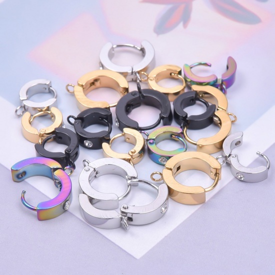 Picture of 304 Stainless Steel Hoop Earrings For DIY Jewelry Making Accessories Round With Loop 15mm x 14mm