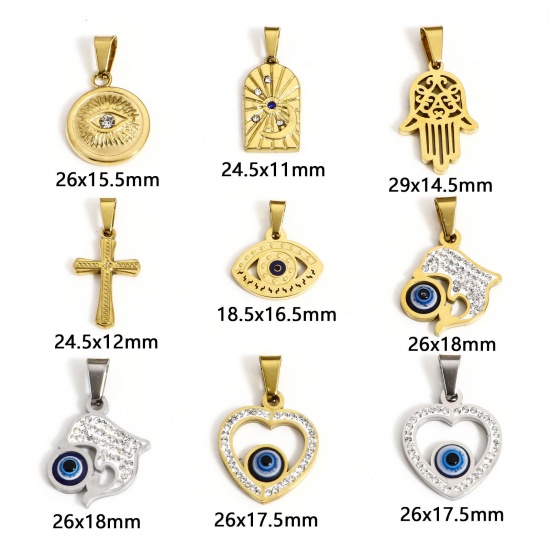 Bild von 1 Stück Umweltfreundlich 304 Edelstahl Religiös Charms Herz Bunt Böser Blick Evil Eye Transparent Strass
