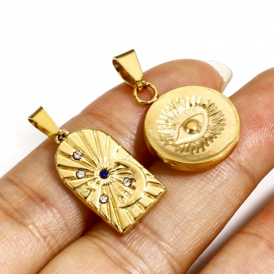 Bild von 1 Stück Umweltfreundlich 304 Edelstahl Religiös Charms Herz Bunt Böser Blick Evil Eye Transparent Strass