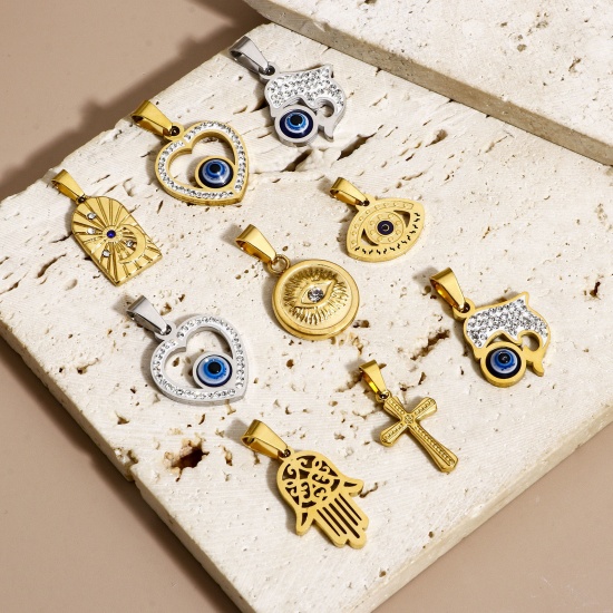 Bild von 1 Stück Umweltfreundlich 304 Edelstahl Religiös Charms Herz Bunt Böser Blick Evil Eye Transparent Strass