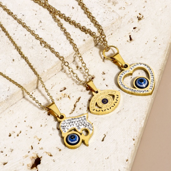 Bild von 1 Stück Umweltfreundlich 304 Edelstahl Religiös Charms Herz Bunt Böser Blick Evil Eye Transparent Strass