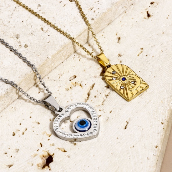 Bild von 1 Stück Umweltfreundlich 304 Edelstahl Religiös Charms Herz Bunt Böser Blick Evil Eye Transparent Strass