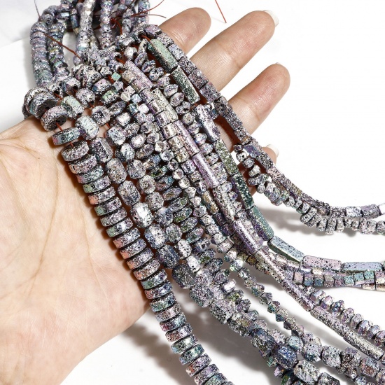Image de 1 Enfilade (Classement A) Perles pour DIY Fabrication de Bijoux de Pendentife en Hématite （ Plaquage ） Violet Clair & Vert Clair