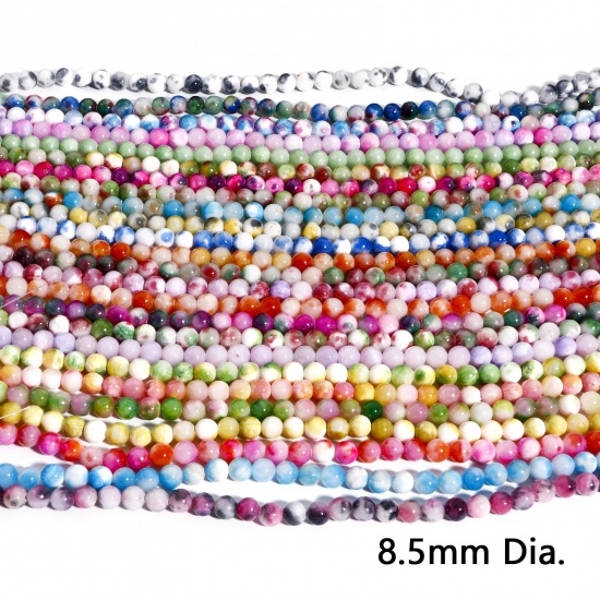 Picture of (Grade A) Stone ( Natural Dyed ) Loose Beads For DIY Charm Jewelry Making Round Ink Spot About 8.5mm Dia., Hole: Approx 1mm, 40cm(15 6/8") long