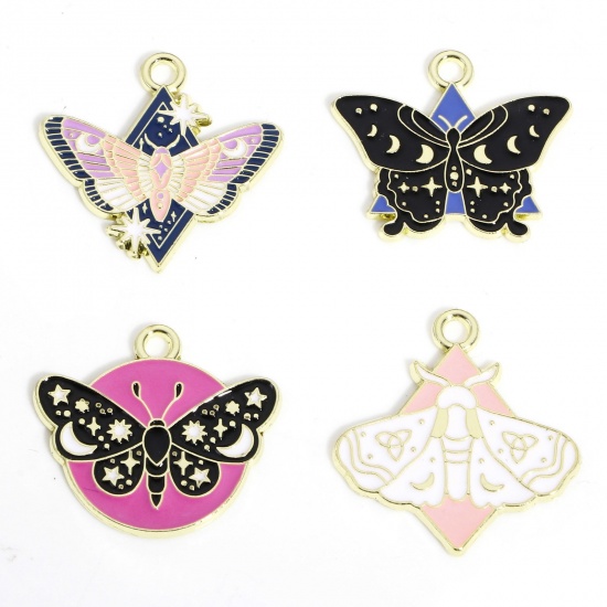 Picture of Zinc Based Alloy Insect Charms Gold Plated Star Moon Enamel