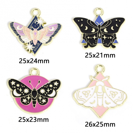 Picture of Zinc Based Alloy Insect Charms Gold Plated Star Moon Enamel