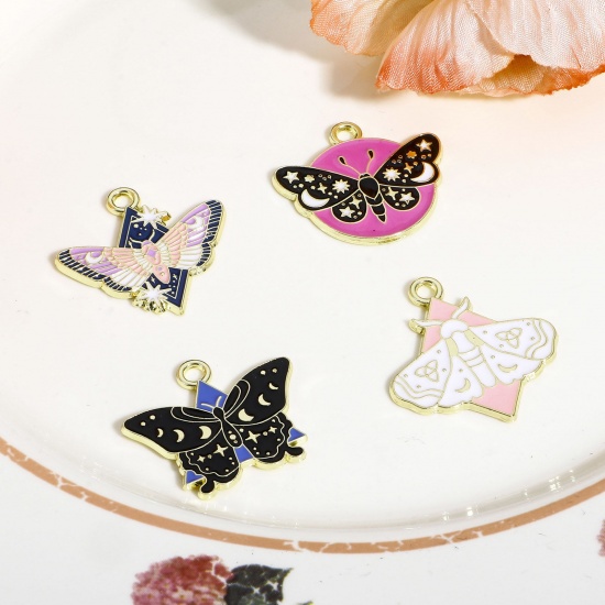 Picture of Zinc Based Alloy Insect Charms Gold Plated Star Moon Enamel