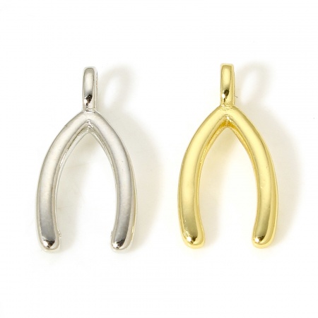 Brass Charms Real Gold Plated Wishbone 17mm x 9mm