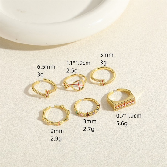 Picture of Eco-friendly Vacuum Plating Stylish Ins Style 14K Real Gold Plated Copper & Cubic Zirconia Open Adjustable Double Rings Rings For Women