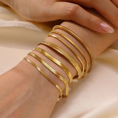 Eco-friendly Vacuum Plating Stylish Simple 18K Real Gold Plated 304 Stainless Steel Snake Chain Bracelets For Women Party