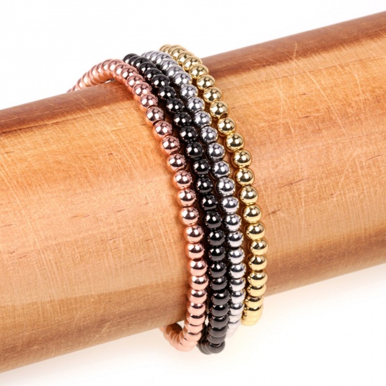 Image de 1 Pièce Placage Sous Vide Écologique Simple & Décontracté Bracelets Raffinés Bracelets Délicats Bracelet de Perles Style Ins en Cuivre Multicolore Elastique Unisexe Fête