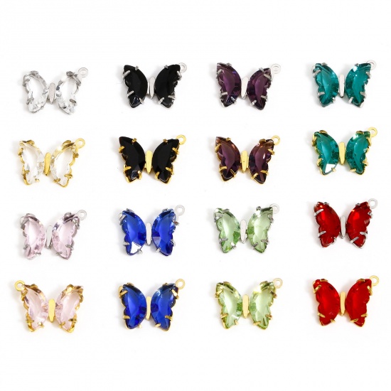 Picture of 304 Stainless Steel & Glass Birthstone Charms Multicolor Butterfly Animal