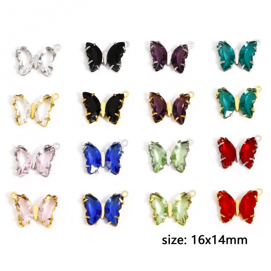 Picture of 304 Stainless Steel & Glass Birthstone Charms Multicolor Butterfly Animal