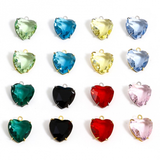 Picture of 304 Stainless Steel & Glass Birthstone Charms Multicolor Heart
