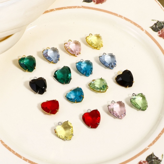 Picture of 304 Stainless Steel & Glass Birthstone Charms Multicolor Heart