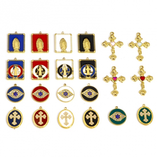Picture of 304 Stainless Steel Religious Charms Gold Plated Multicolor Rectangle Virgin Mary Enamel