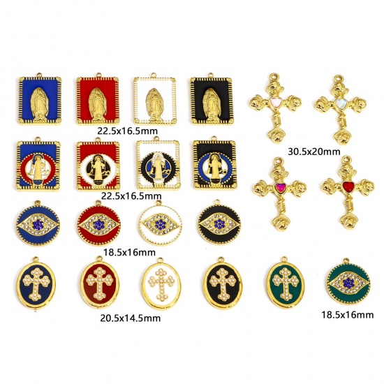 Picture of 304 Stainless Steel Religious Charms Gold Plated Multicolor Rectangle Virgin Mary Enamel
