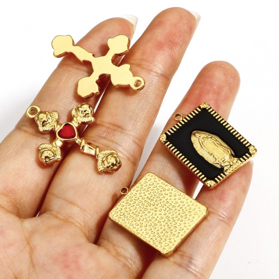 Picture of 304 Stainless Steel Religious Charms Gold Plated Multicolor Rectangle Virgin Mary Enamel