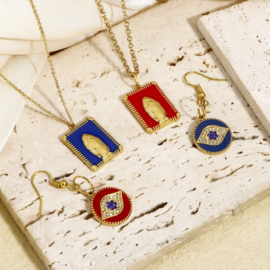 Picture of 304 Stainless Steel Religious Charms Gold Plated Multicolor Rectangle Virgin Mary Enamel