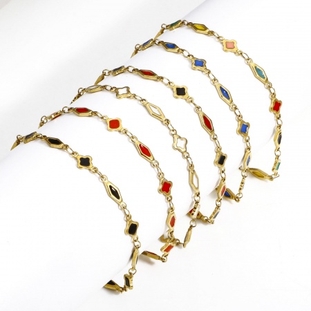 1 ШТ Экологически чистое вакуумное покрытие 304 Нержавеющая Сталь Цепь ручной работы Браслеты 18K позолоченный геометрический Двусторонняя эмаль 16см Длина