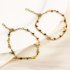 Imagen de 1 Unidad Enchapado al Vacío Ecológico 304 Acero Inoxidable día de San Valentín Cadena de Eslabones Hechos a Mano Pulseras Chapado en Oro de 18K Corazón Esmalte de Doble Cara 16.5cm longitud