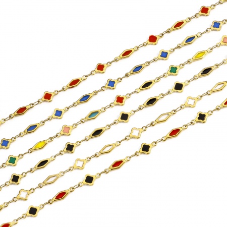 1 M Vacuum Plating 304 Stainless Steel Double-sided Enamel Handmade Link Chain For Handmade DIY Jewelry Making Findings Geometric 18K Gold Plated 6mm