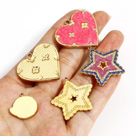 Picture of 304 Stainless Steel Galaxy Charms Gold Plated Multicolor Round Heart Enamel