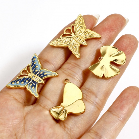 Image de 1 Pièce Breloques en 304 Acier Inoxydable Insecte Papillon Doré Multicolore Émail à Strass Transparent