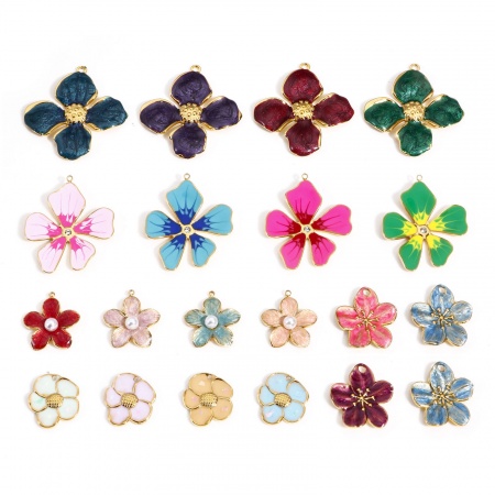 1 Pièce Breloques en 304 Acier Inoxydable Style Pastoral Fleur Doré Multicolore Émail