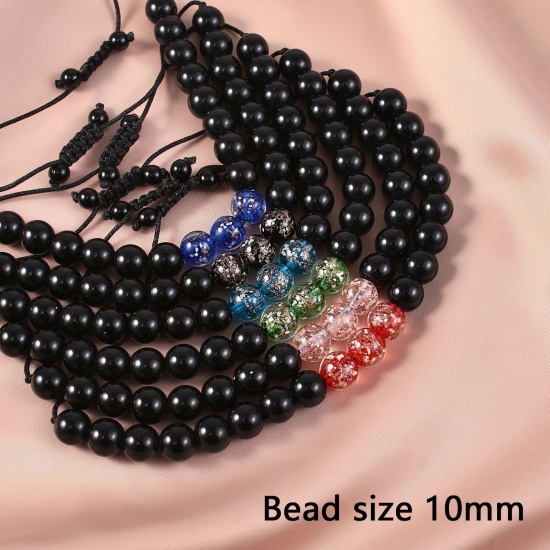 Picture of Natural Obsidian Glow In The Dark Adjustable Dainty Bracelets Delicate Bracelets Beaded Bracelet Round 30cm(11 6/8") long - 18cm(7 1/8") long