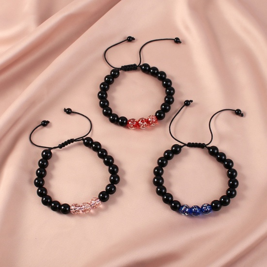 Image de 1 Pièce Bracelets Raffinés Bracelets Délicats Bracelet de Perles en Obsidienne Brille dans le Noir ( Naturel ) Rond Réglable 30cm - 18cm Long