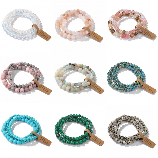 Picture of 4mm/6mm/8mm Natural Gemstone Dainty Bracelets Delicate Bracelets Beaded Bracelet Multicolor Round 19cm(7 4/8") long