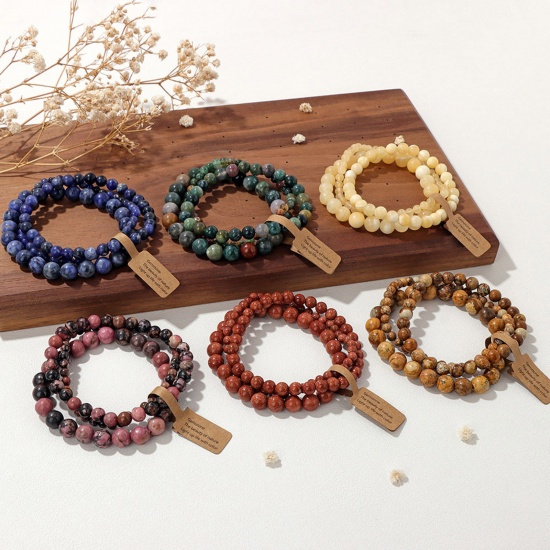Image de 1 Kit ( 3 Pcs/Kit) Bracelets Raffinés Bracelets Délicats Bracelet de Perles en Gemme ( Naturel ) Multicolore Rond 19cm Long