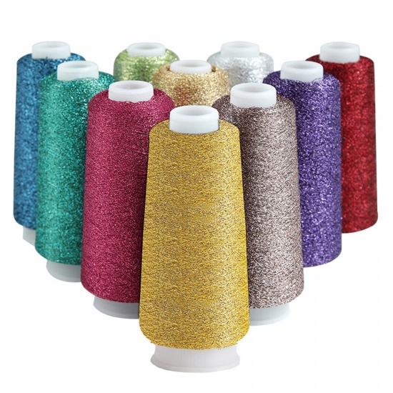 Picture of Polyester Fine Gold Silver Metallic Knitted Crochet Sewing Thread Yarn Partner Yarn For Needlework Multicolor