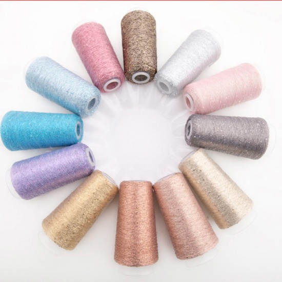 Picture of Polyester Fine Gold Silver Metallic Knitted Crochet Sewing Thread Yarn Partner Yarn For Needlework Multicolor