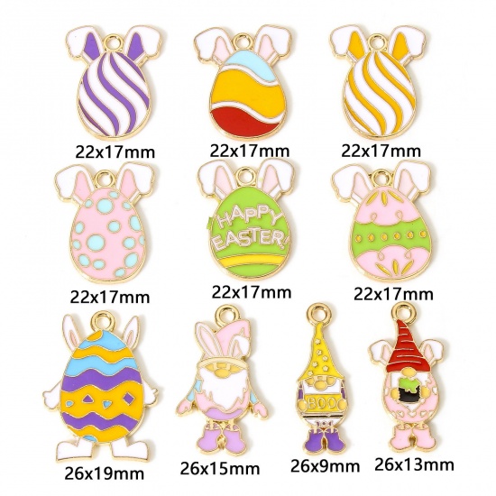 Picture of Zinc Based Alloy Easter Day Charms Gold Plated Easter Egg Pixie Elf Enamel