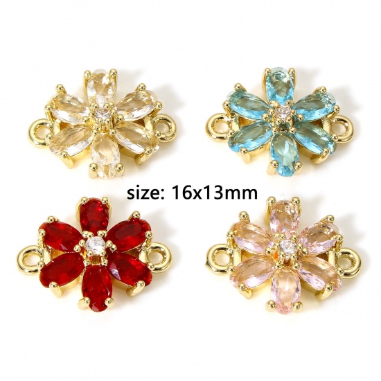 Picture of Brass & Glass Connectors Charms Pendants Gold Plated Multicolor Flower 16mm x 13mm                                                                                                                                                                            