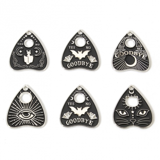 Picture of Zinc Based Alloy Religious Charms Silver Tone Black Ouija Board Enamel