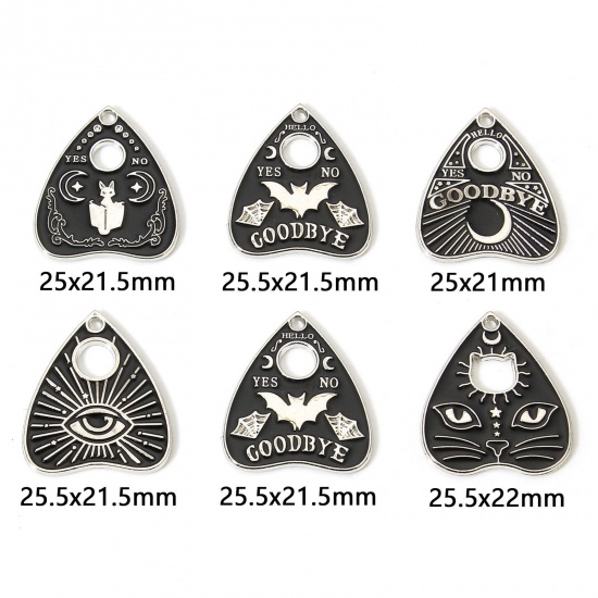 Picture of Zinc Based Alloy Religious Charms Silver Tone Black Ouija Board Enamel