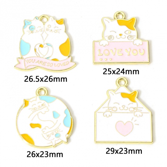 Immagine di 5 Pz Lega di Zinco Charms Oro Placcato Multicolore Gatto Smalto