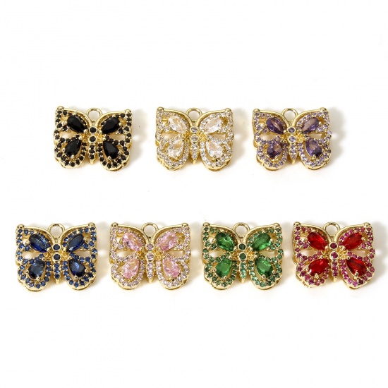 Picture of Brass & Glass Insect Charms Gold Plated Multicolor Butterfly Animal Micro Pave 17mm x 15mm                                                                                                                                                                    