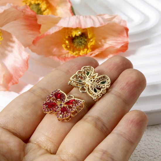 Picture of Brass & Glass Insect Charms Gold Plated Multicolor Butterfly Animal Micro Pave 17mm x 15mm                                                                                                                                                                    