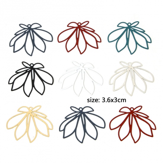 Picture of Iron Based Alloy Filigree Stamping Pendants Multicolor Flower Leaves Painted 3.6cm x 3cm