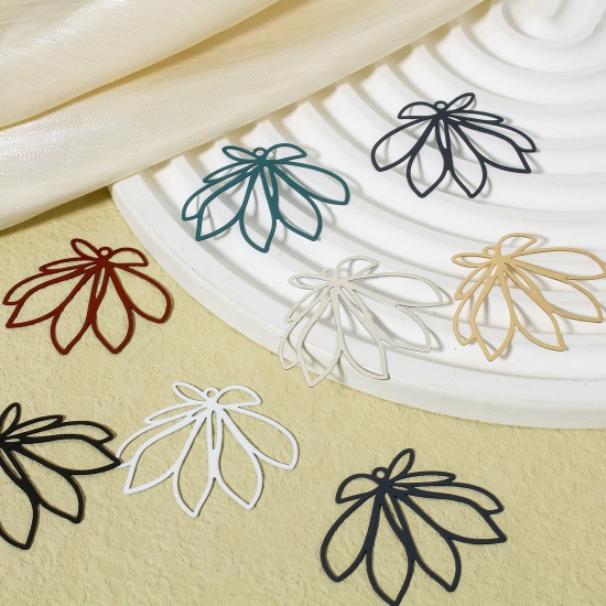 Picture of Iron Based Alloy Filigree Stamping Pendants Multicolor Flower Leaves Painted 3.6cm x 3cm