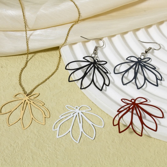 Picture of Iron Based Alloy Filigree Stamping Pendants Multicolor Flower Leaves Painted 3.6cm x 3cm