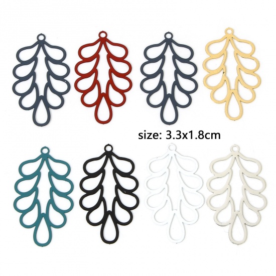 Picture of Iron Based Alloy Filigree Stamping Pendants Multicolor Leaf Painted 3.3cm x 1.8cm