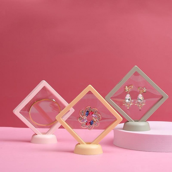Picture of Plastic Jewelry Earring Studs Storage Box Dustproof PE Film Suspension Elastic Box Square Multicolor